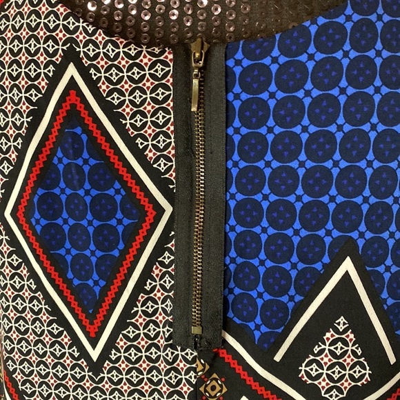 Worthington geometric print shift dress crossover front exposed zipper back M - Picture 8 of 10